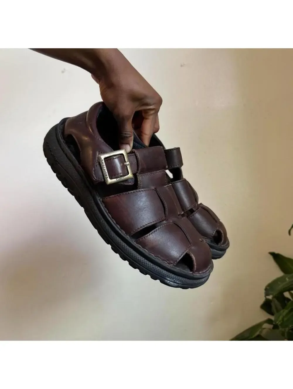 Vintage 90s Skechers Brown Leather Chunky Fisherman Sandal Men’s US 9